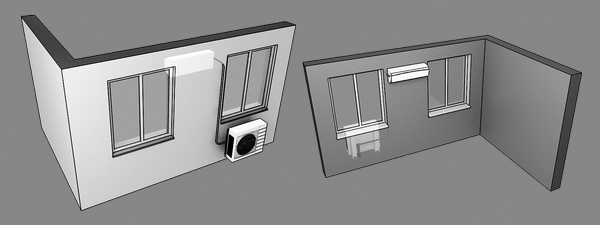 Схема монтажа кондиционера с внутренним блоком между окнами