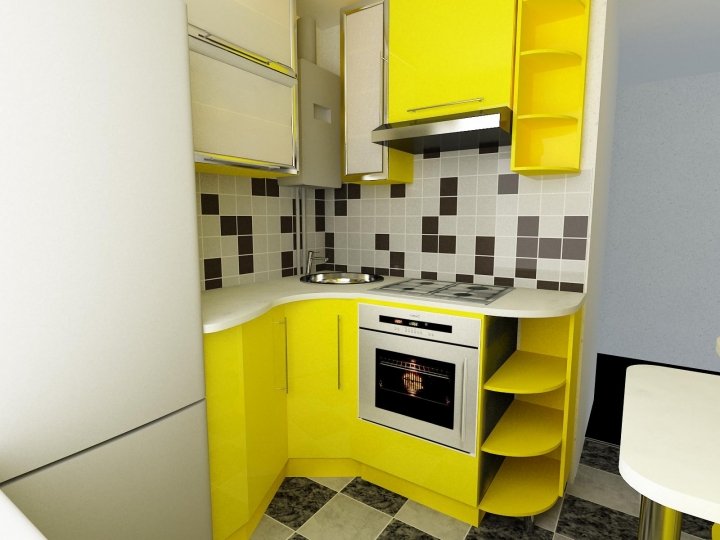 Маленькая угловая кухня в желтом оттенке