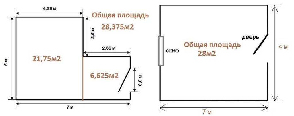Схема комнаты с нанесенными измерениями