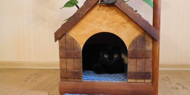 Как сделать домик для кошки из дерева своими руками