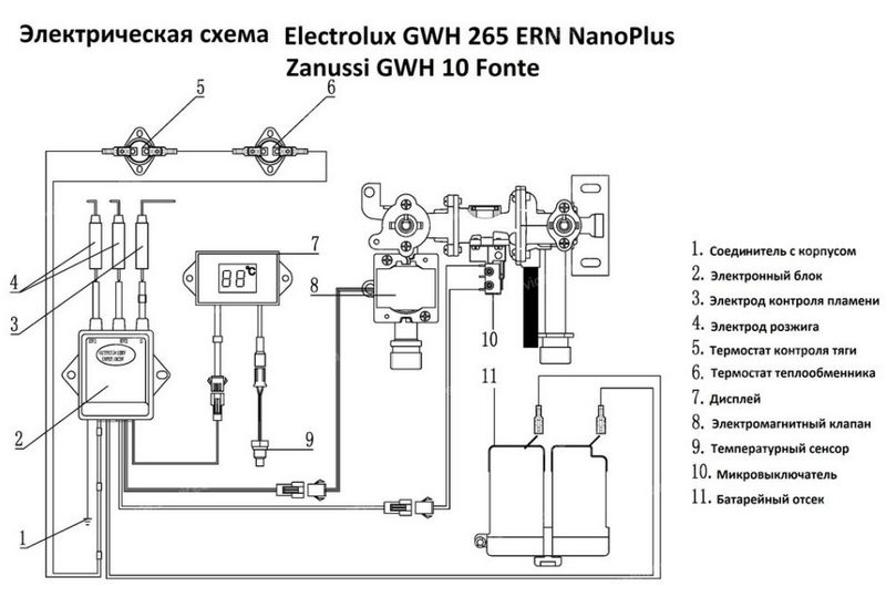 Электросхема газовой колонки Electrolux