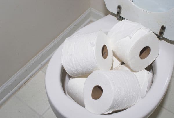 Рулоны туалетной бумаги в унитазе